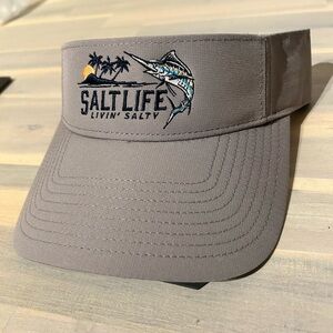 SALT LIFE Hat Cap Visor Livin' Salty Marlin Deep Sea Fishing Sportsman Gray NEW